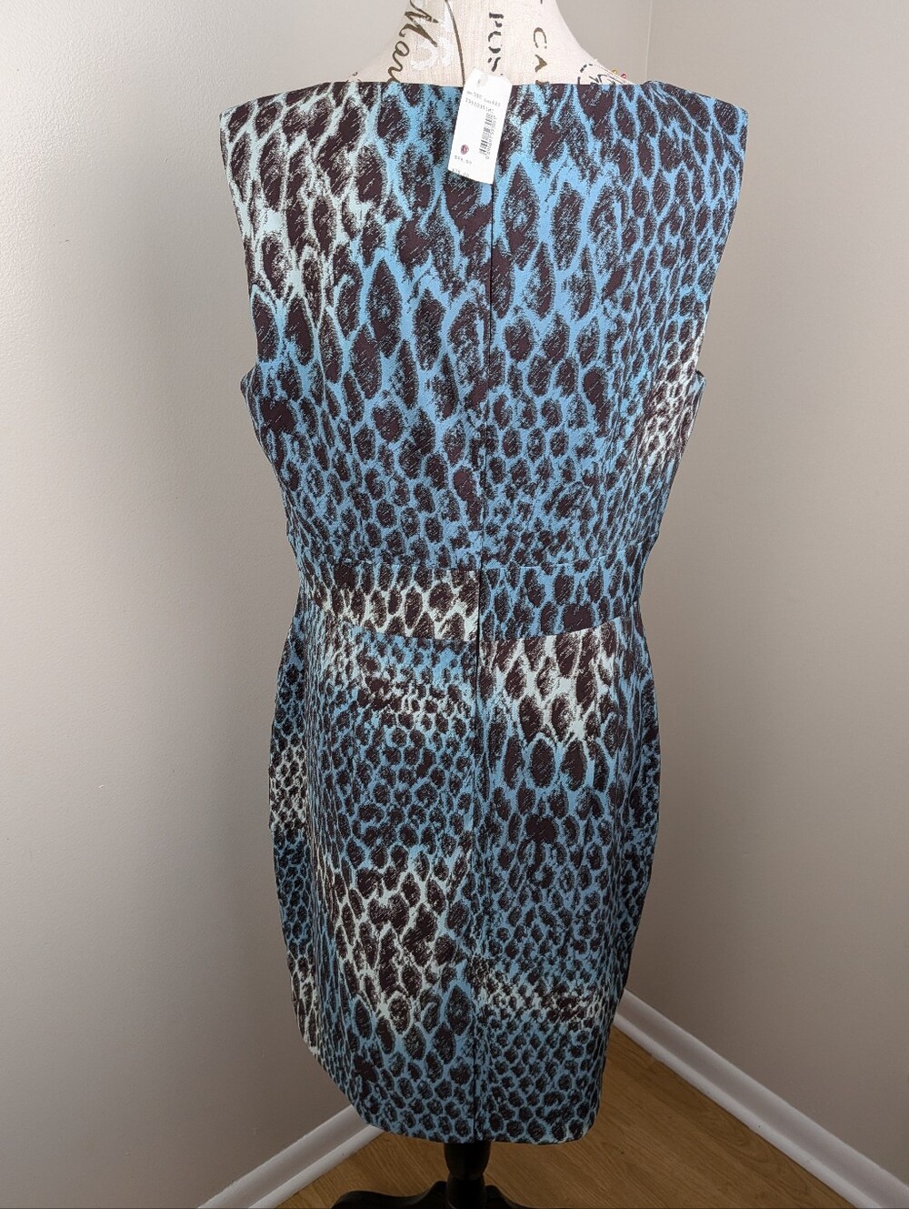 CONNECTED Brown Teal Green Sleeveless Snake Animal Print Tiered Sheath Dress 12 - Picture 3 of 9